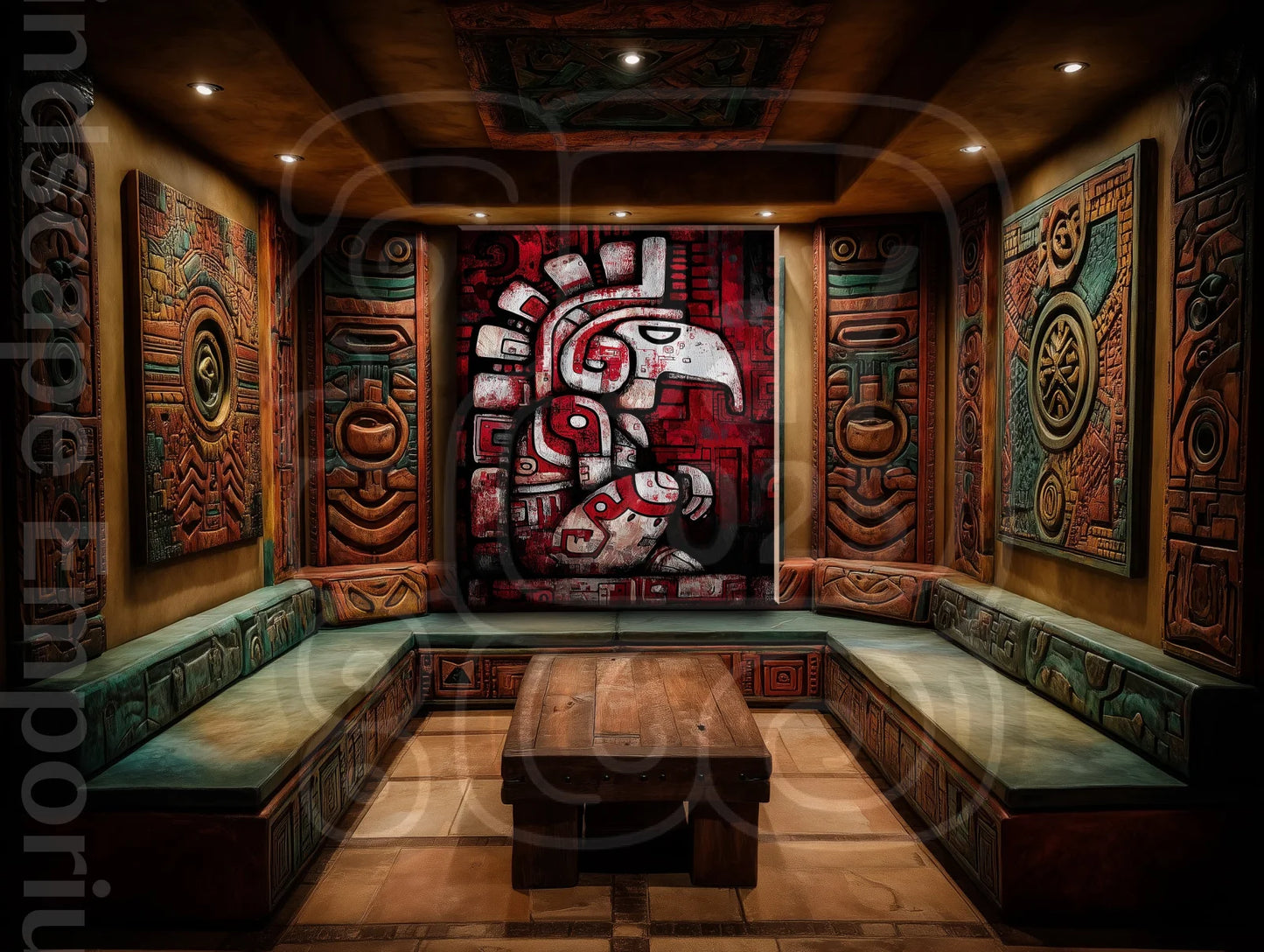 Crimson Totem 70cm x 100cm, 27.6inches x 39.4inches / Print only Giclée.Tribal mayan style wall art decor