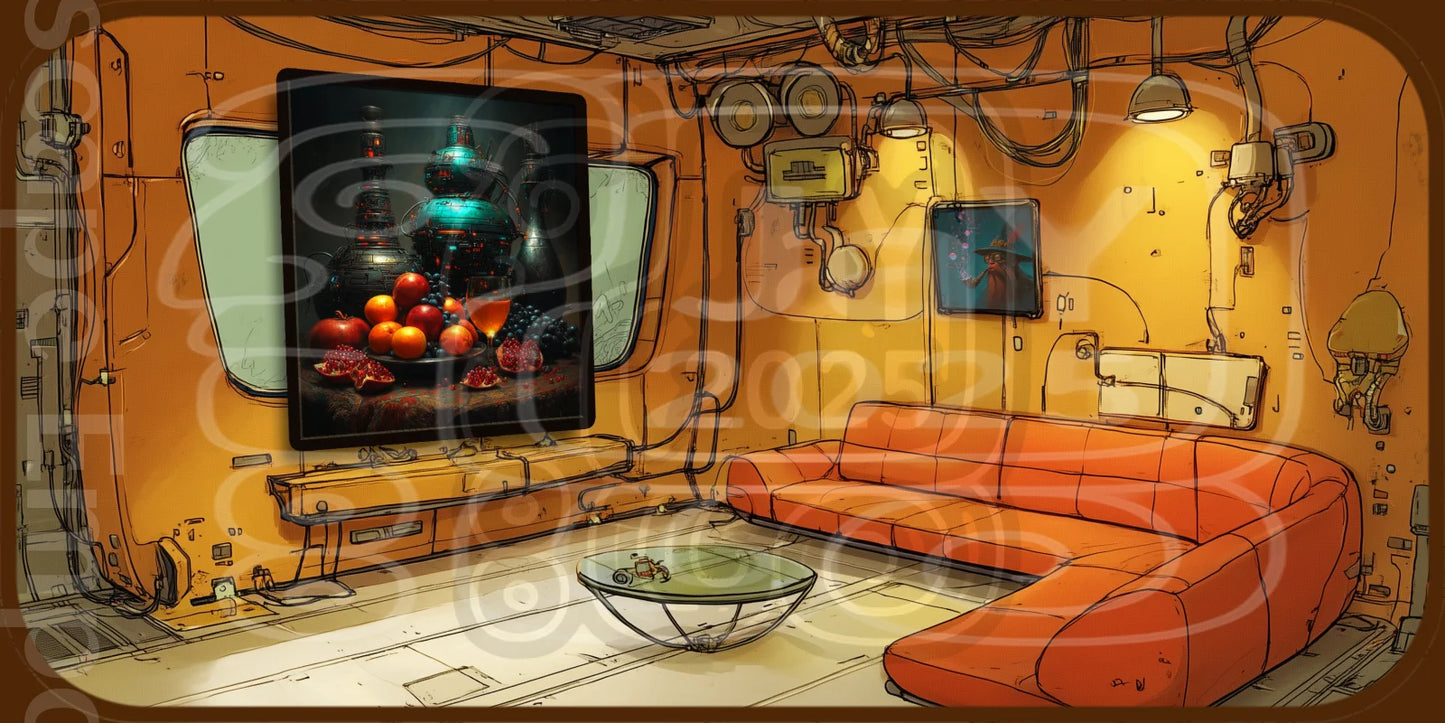 Dutch Still Life AD2472 Citrus Circuitry 70cm x 100cm, 27.6inches x 39.4inches / Print only Giclée.Futuristic surreal wall poster – cosmic artwork for home