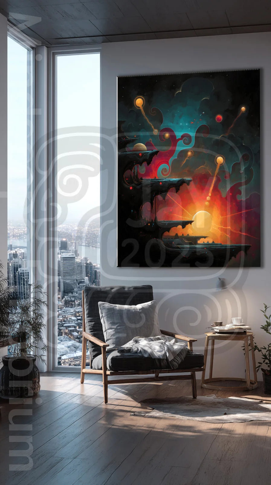Solar Descent 70cm x 100cm, 27.6inches x 39.4inches / Print only Giclée.Surreal art print wall decor for modern office interiors