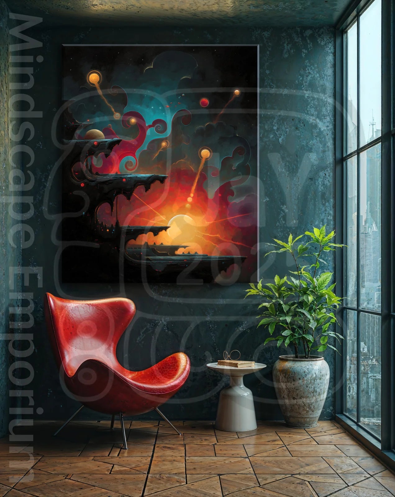 Solar Descent 70cm x 100cm, 27.6inches x 39.4inches / Print only Giclée,Surreal art print wall decor for modern office interiors