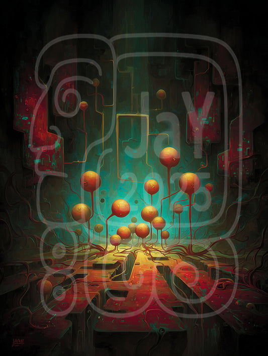 Glowroot Circuitry – Surreal Techno-Organic Art Print