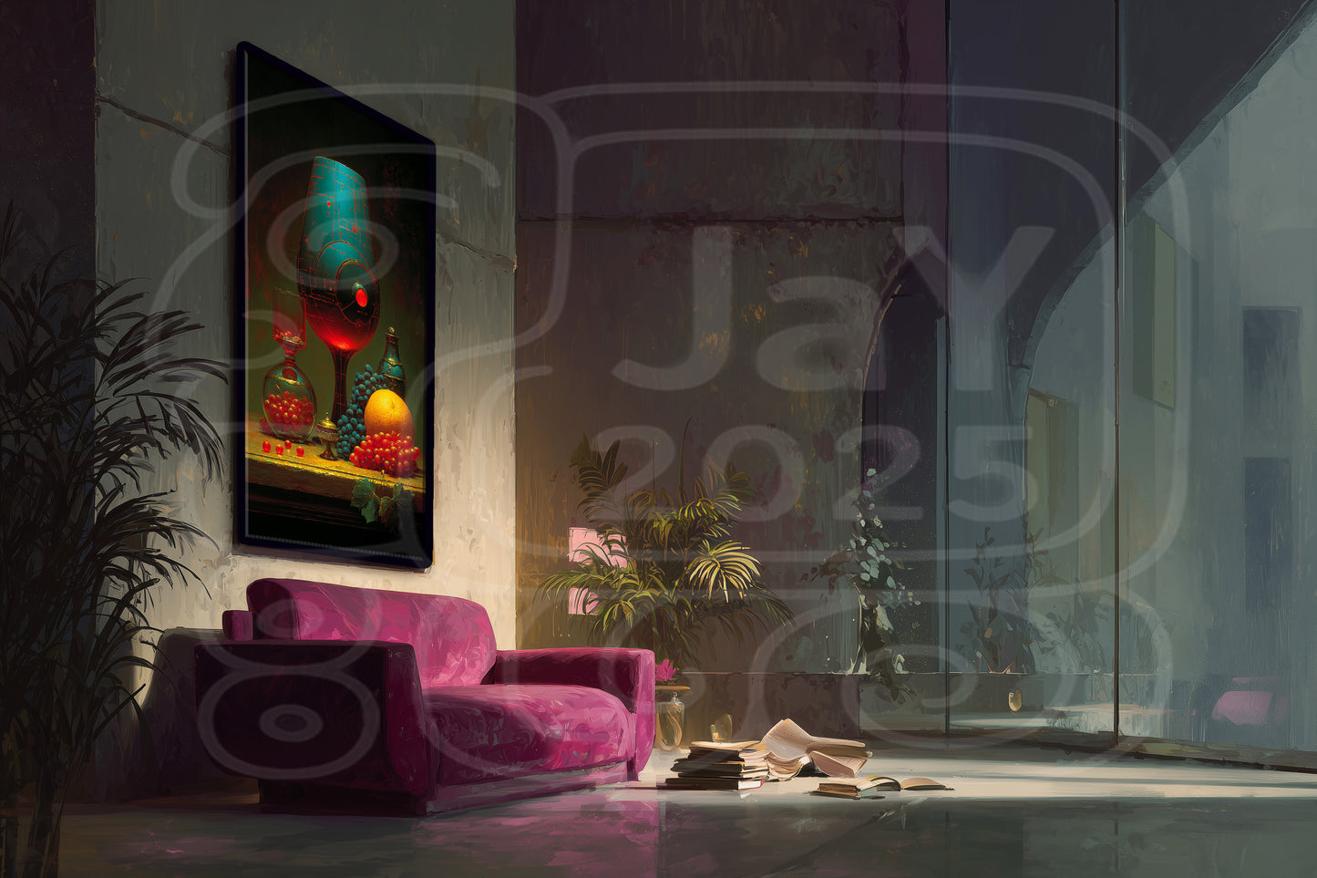 Cyber Baroque Still Life – Futuristic Fruit & Glass Art Print