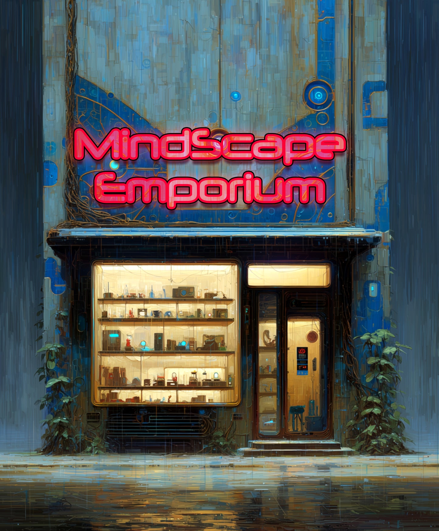 Aegeon Blue Circuit Bloom | Futuristic Botanical Wall Art Print