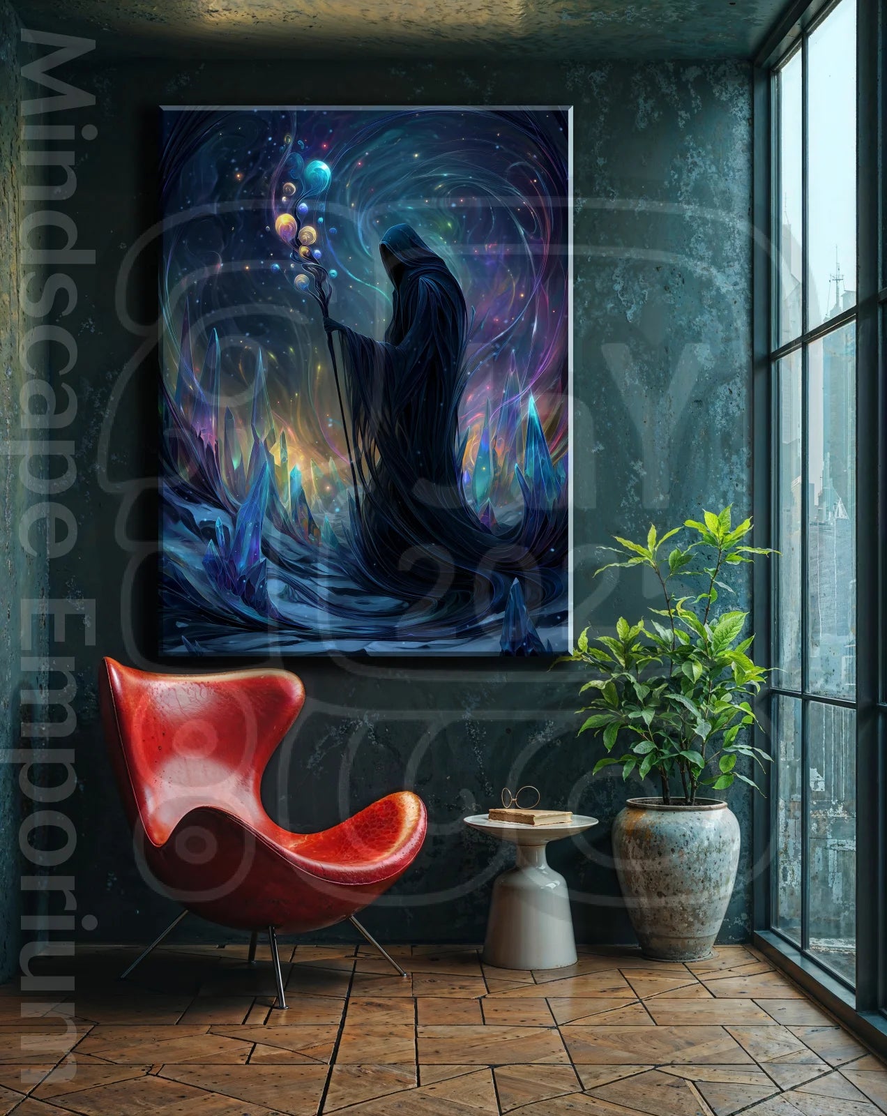 Celestial Channeler 70cm x 100cm, 27.6inches x 39.4inches / Print only Giclée.Mystical wizard dreamscape print – modern surreal wall art print