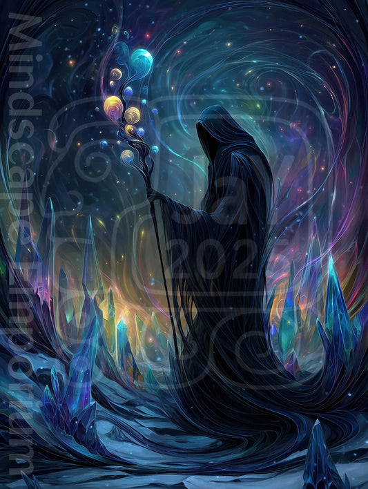 Mystical wizard dreamscape print – modern surreal wall art print