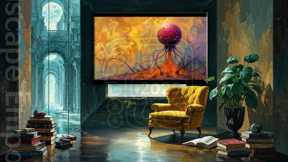 Crimson Orb 70cm x 100cm, 27.6inches x 39.4inches / Print only Giclée.Cosmic wall decor digital art print for modern interiors