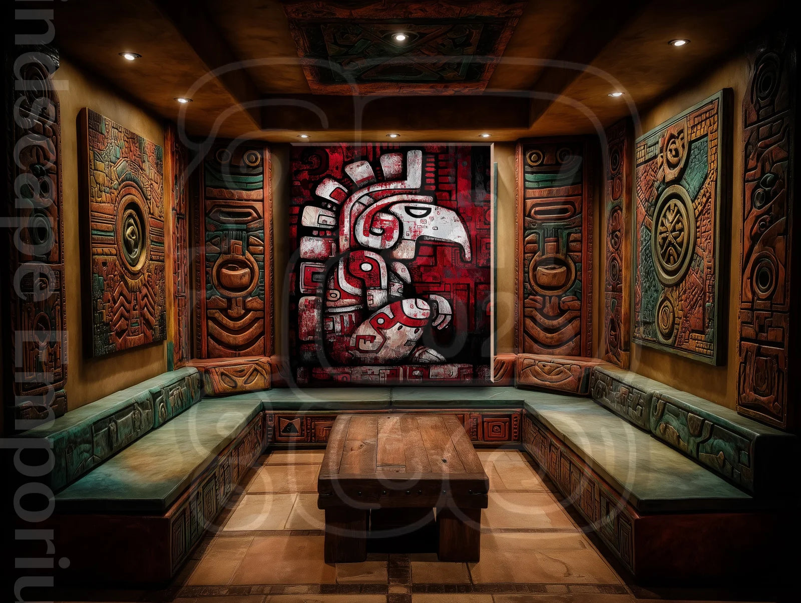 Crimson Totem 70cm x 100cm, 27.6inches x 39.4inches / Print only Giclée.Tribal mayan style wall art decor