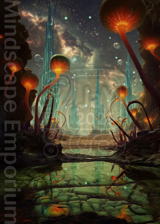 Sci fi fantasy landscape art print cosmic alien world giclee wall decor