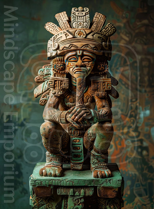 spiritual wall hanging,mystical artwork,tribal warrior wall art print futuristic sci fi poster.mayan sculpture