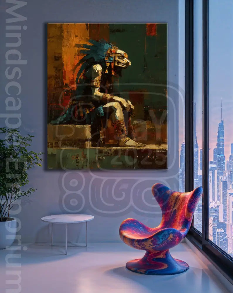 Echoes of the Sun King 70cm x 100cm, 27.6inches x 39.4inches / Print only Giclée.Sci fi cyber tribal warrior wall decor visionary digital artwork
