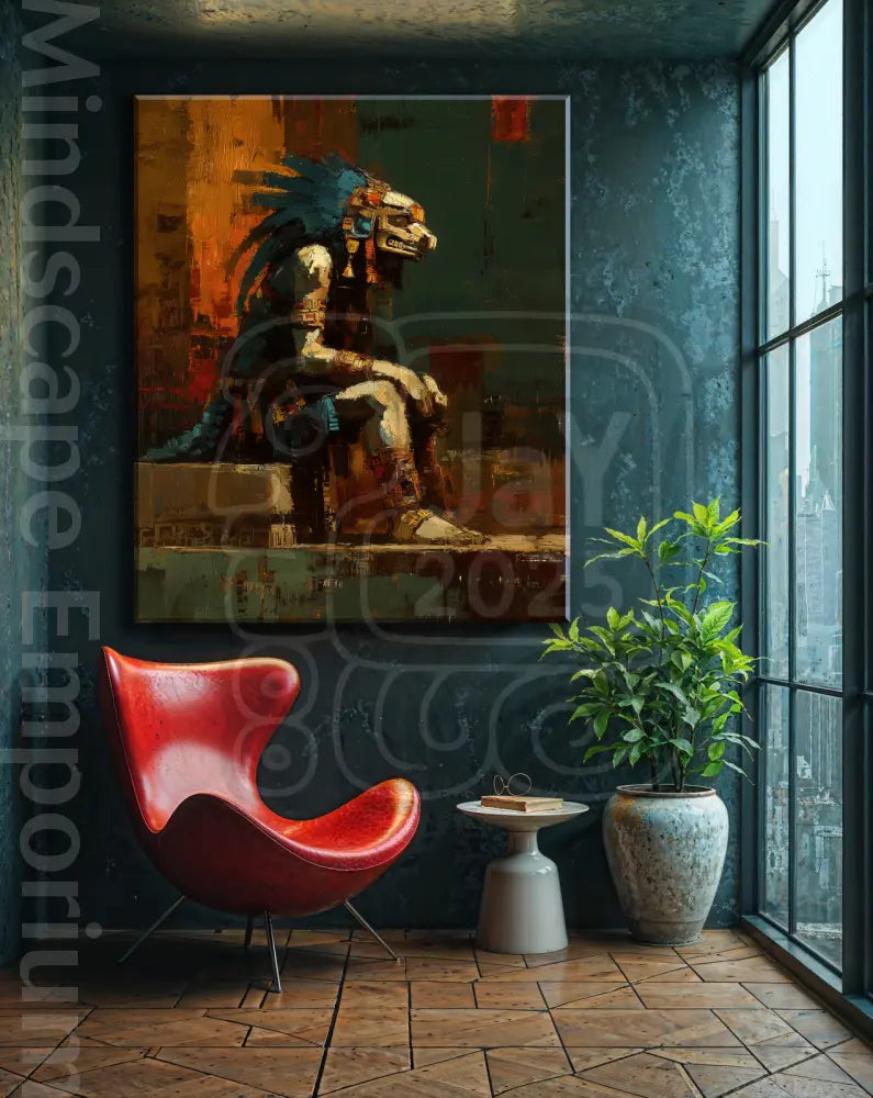 Echoes of the Sun King 70cm x 100cm, 27.6inches x 39.4inches / Print only Giclée,Tribal glyph art print red black totem wall decor abstract geometric artwork

