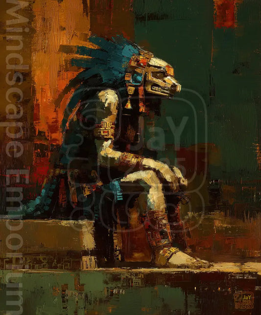 Modern tribal cyberpunk art print futuristic warrior wall art