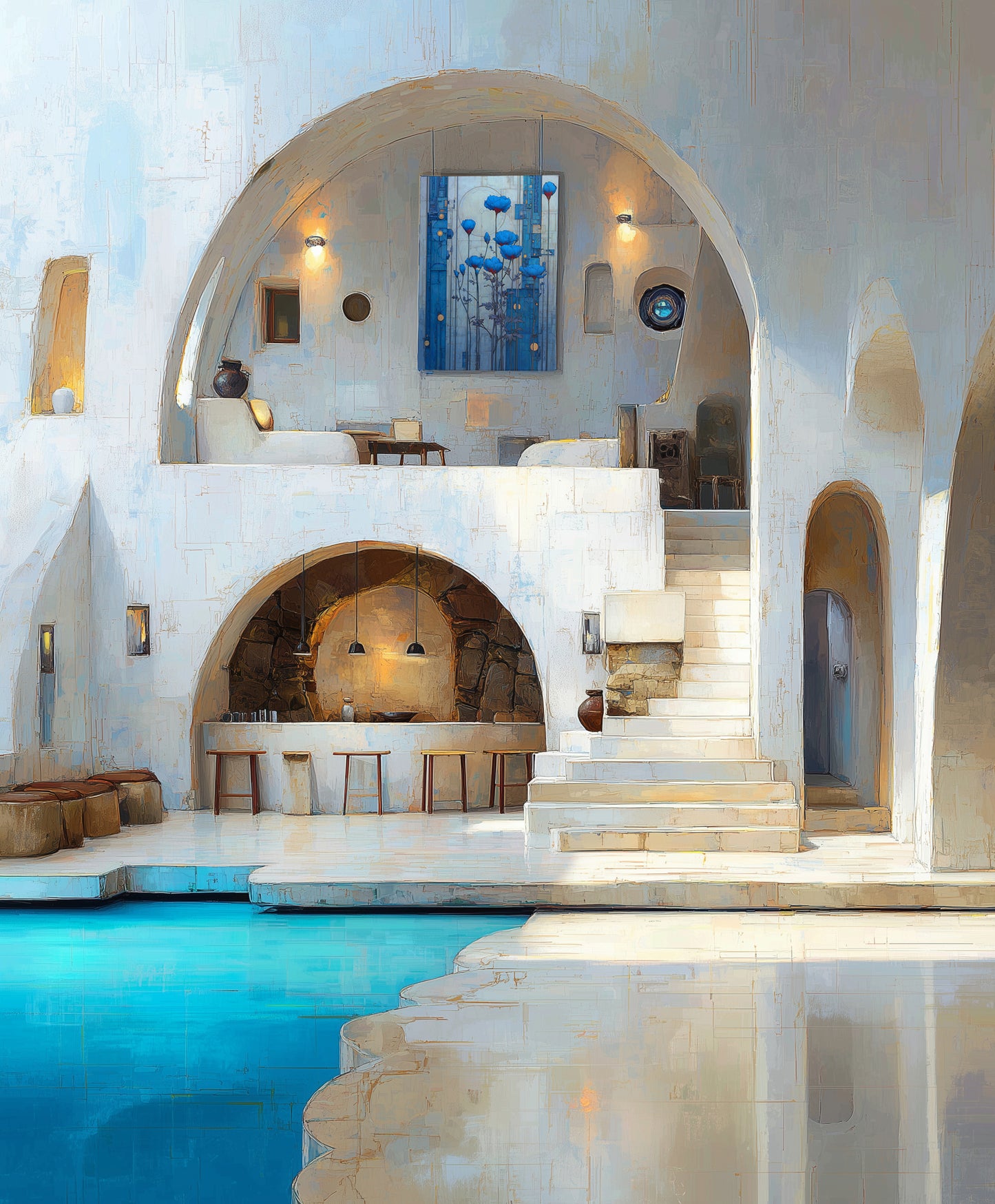 Aegean Bloom Circuit | Blue Floral Wall Art Print