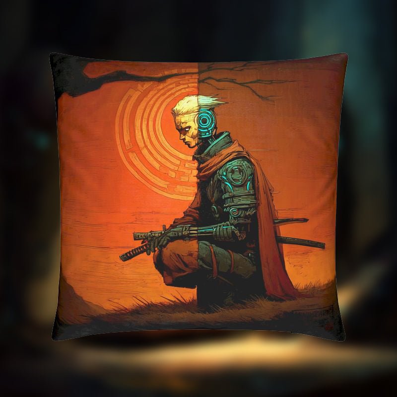 Circuit Ronin – Futuristic Samurai Meditation Cushion Cover