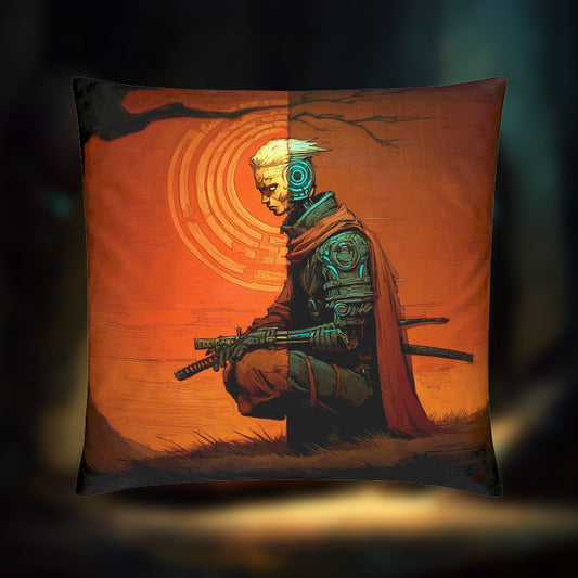 Circuit Ronin – Futuristic Samurai Meditation Cushion Cover