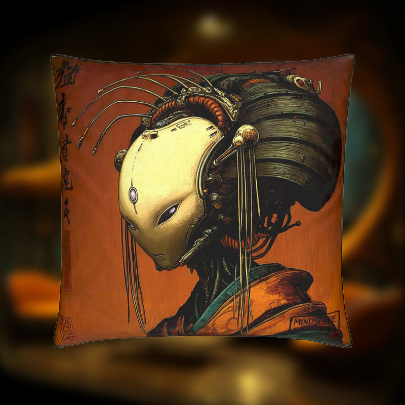 Porcelain Circuit Empress – Cyber Geisha Cushion Cover