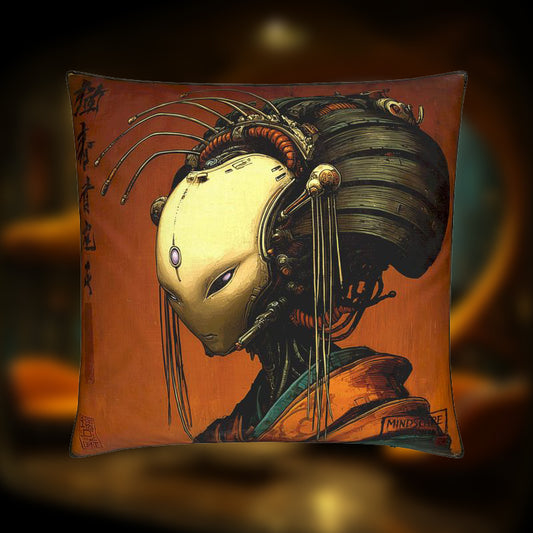 Porcelain Circuit Empress – Cyber Geisha Cushion Cover