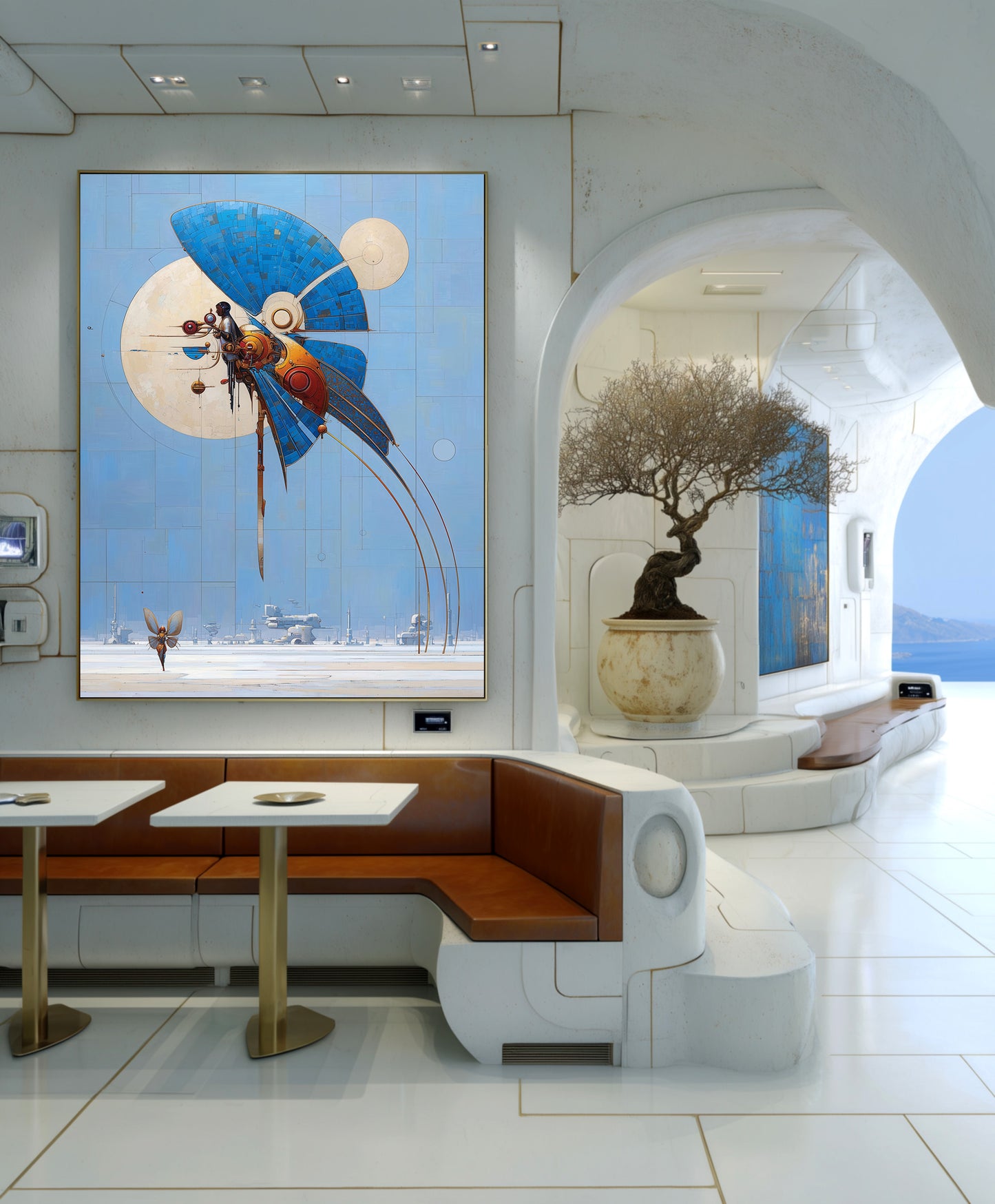 Aegean Sky Sentinel – Futuristic Mediterranean Wall Art Print on Hahnemühle Photo Rag
