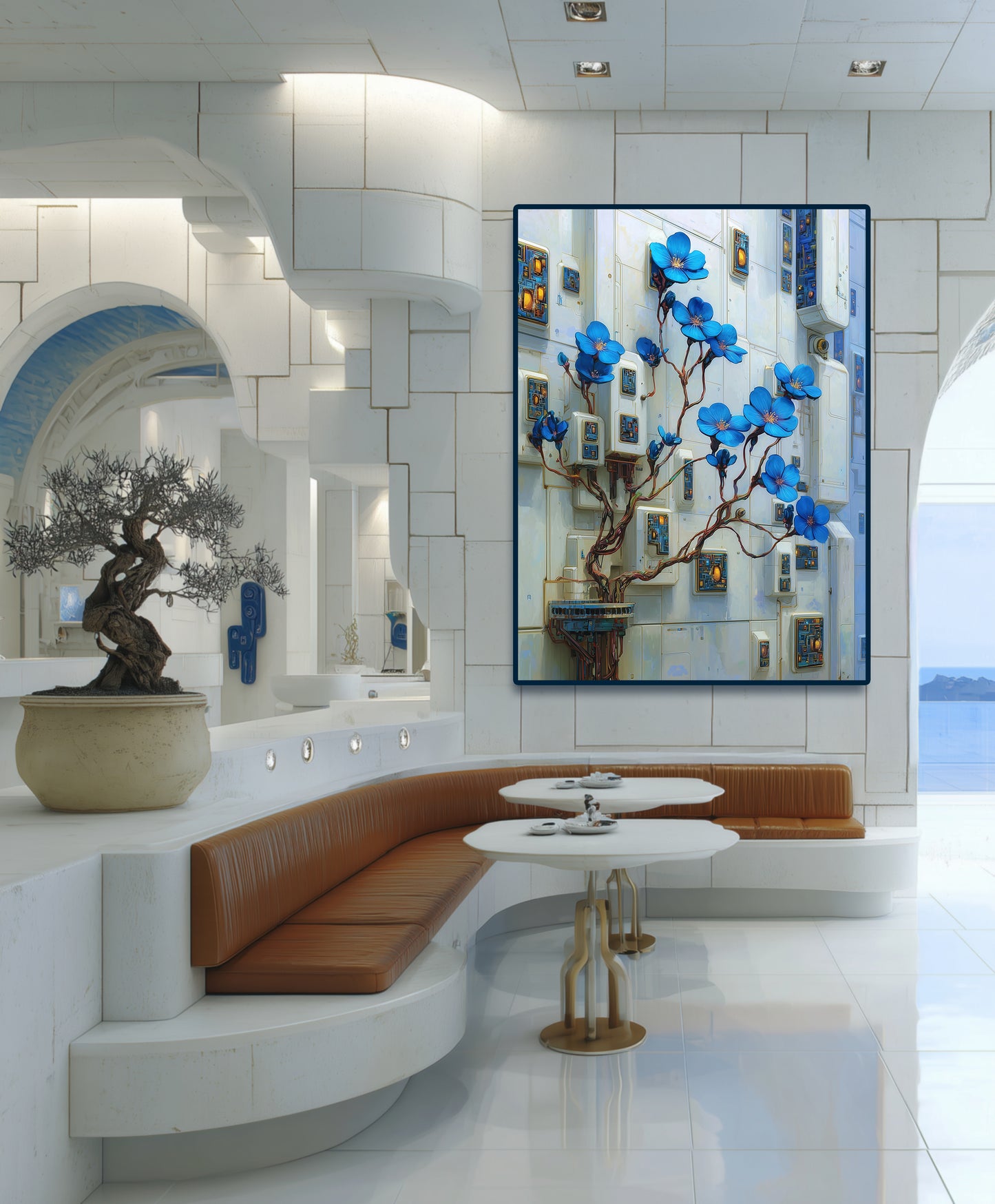 Aegeon Blue Circuit Bloom | Futuristic Botanical Wall Art Print