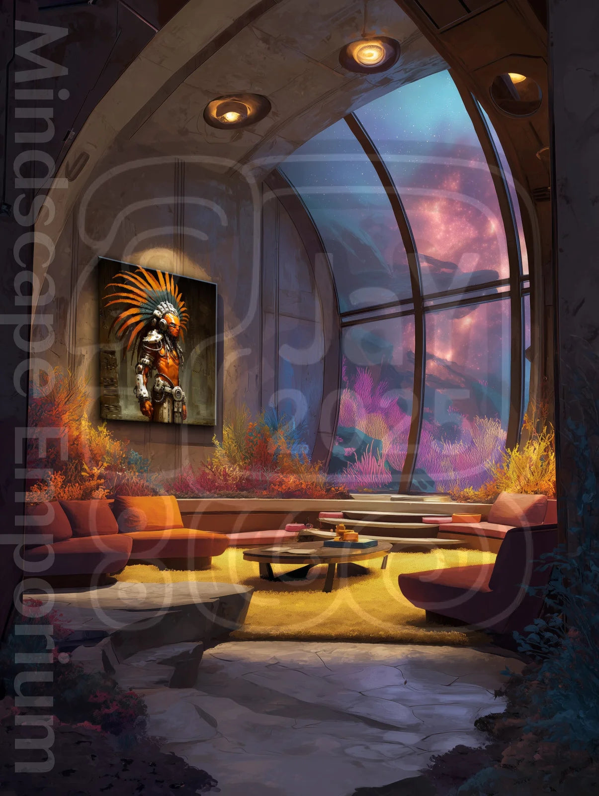 Neo-Sun Warrior 70cm x 100cm, 27.6inches x 39.4inches / Print only Giclée.Digital artwork tribal warrior sci fi headdress wall art print