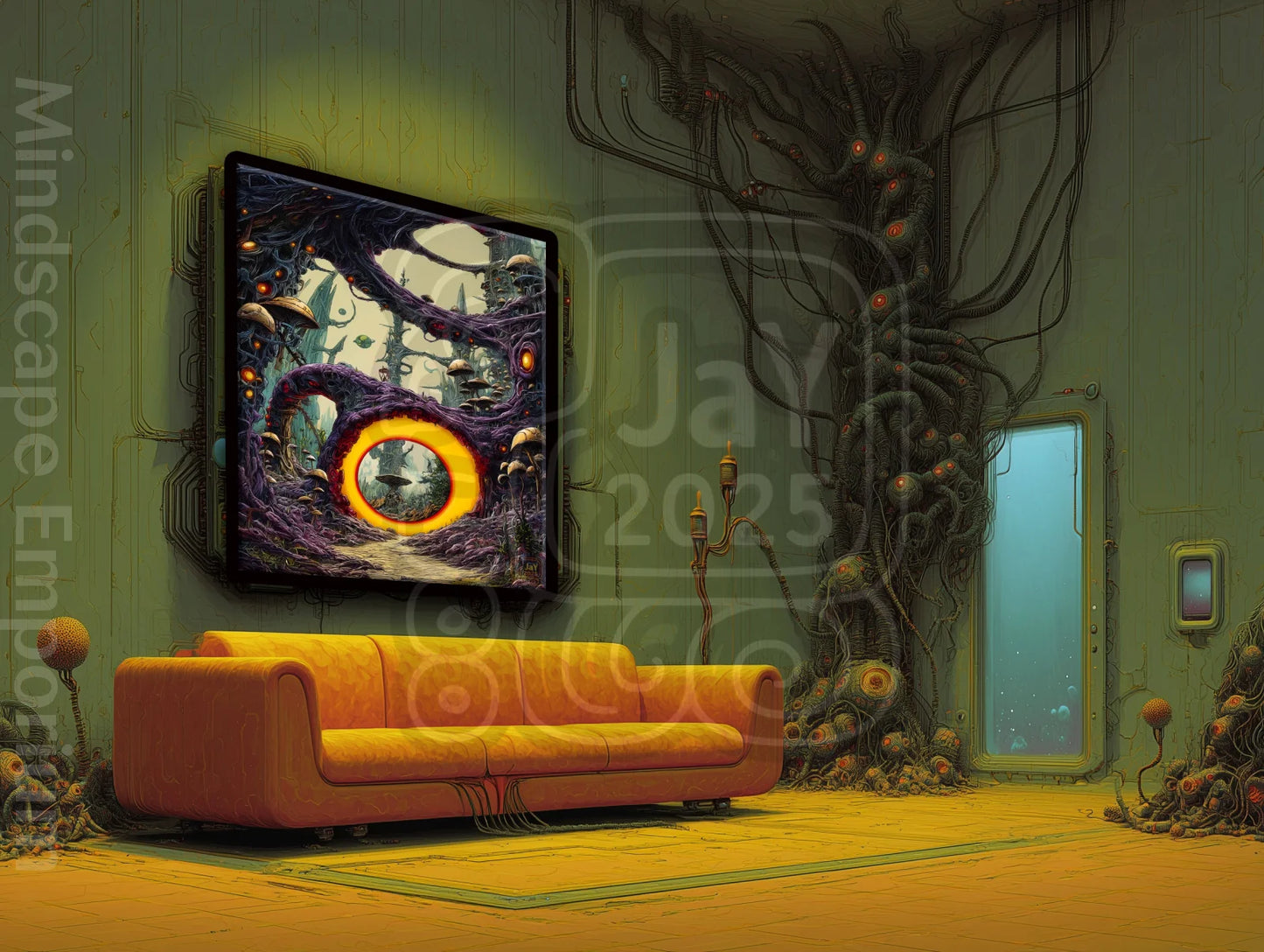 Portal of the Luminous Grove – Surreal Visionary Art Print 70cm x 100cm, 27.6inches x 39.4inches / Print only Giclée.Surreal visionary artwork – mystical wall print for interiors