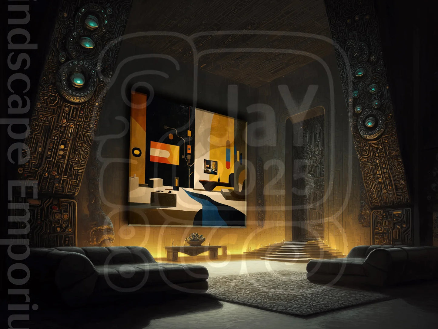 Recursive Interior 70cm x 100cm, 27.6inches x 39.4inches / Print only Giclée.Contemporary surreal artwork wall print for office design