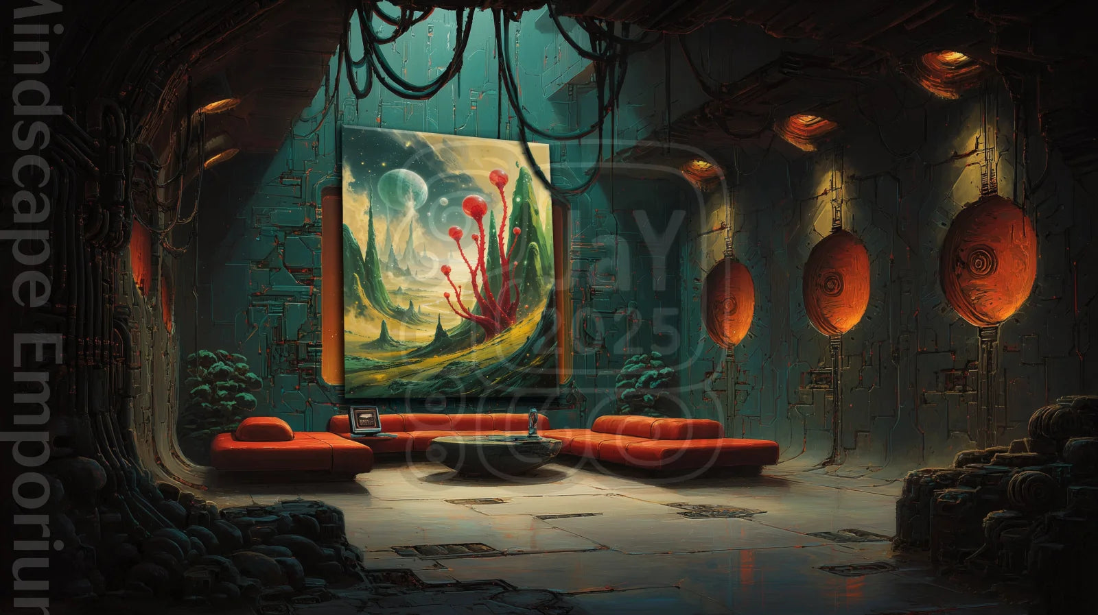 Red Bloom of Elaris 70cm x 100cm, 27.6inches x 39.4inches / Print only Giclée.Sci-fi inspired digital artwork – modern abstract wall print
