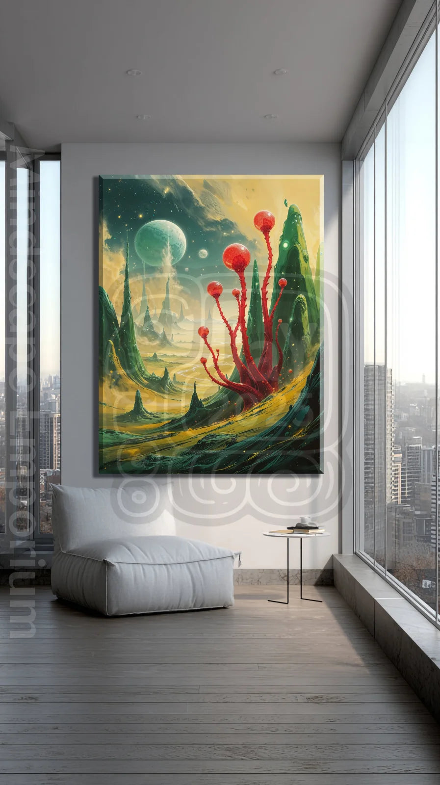 Red Bloom of Elaris 70cm x 100cm, 27.6inches x 39.4inches / Print only Giclée.Psychedelic inspired wall art print for festival decor