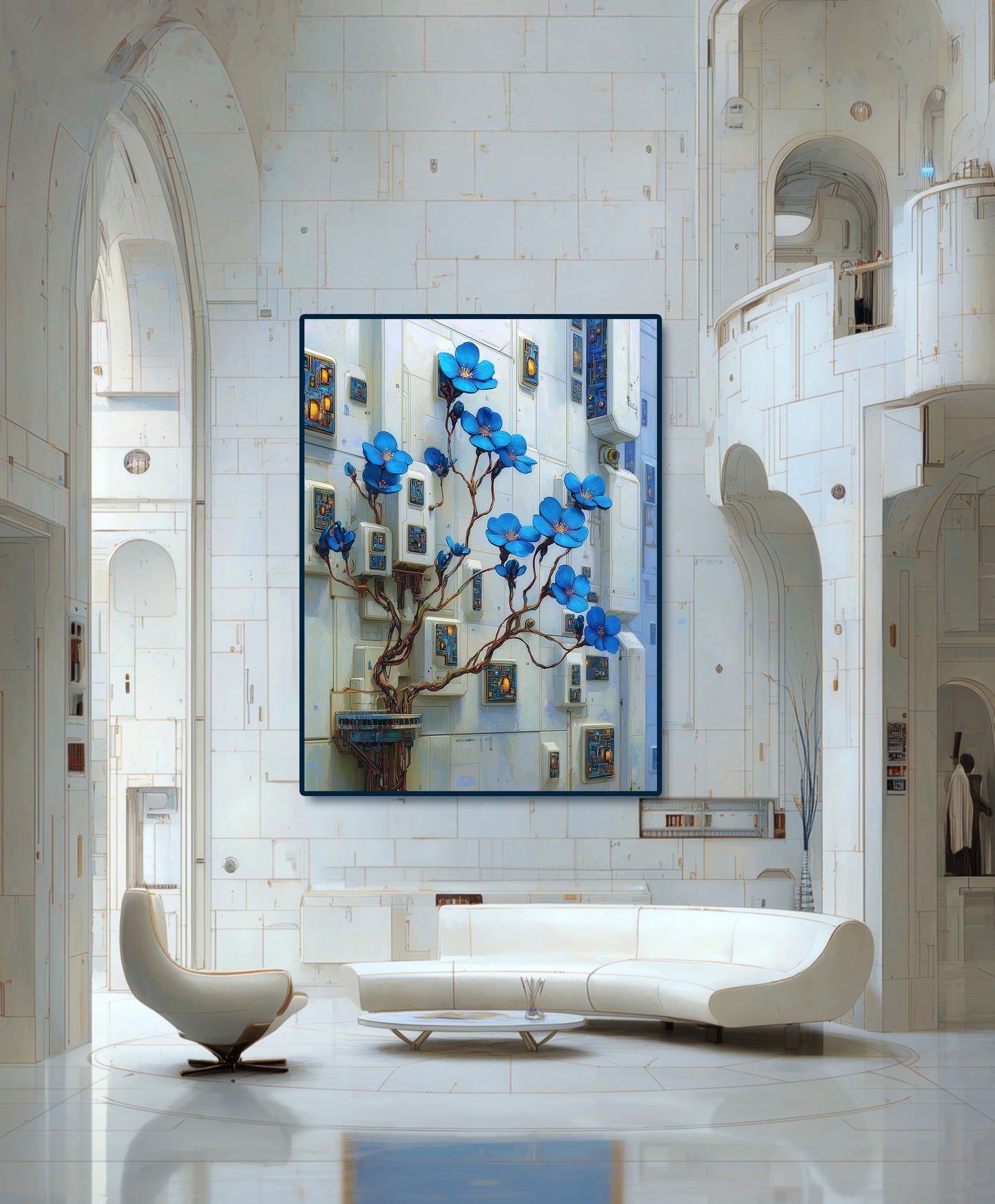 Aegeon Blue Circuit Bloom | Futuristic Botanical Wall Art Print