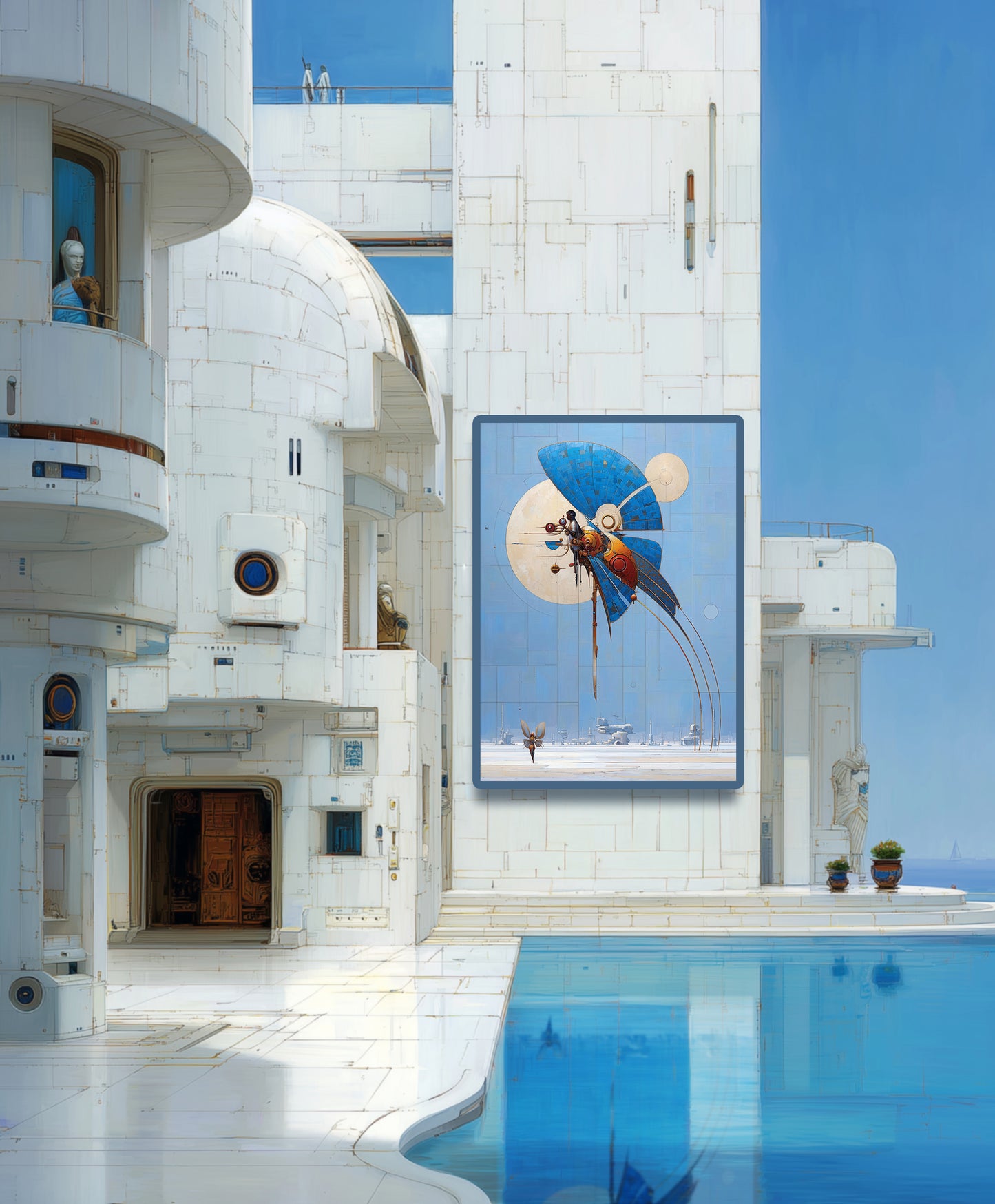 Aegean Sky Sentinel – Futuristic Mediterranean Wall Art Print on Hahnemühle Photo Rag