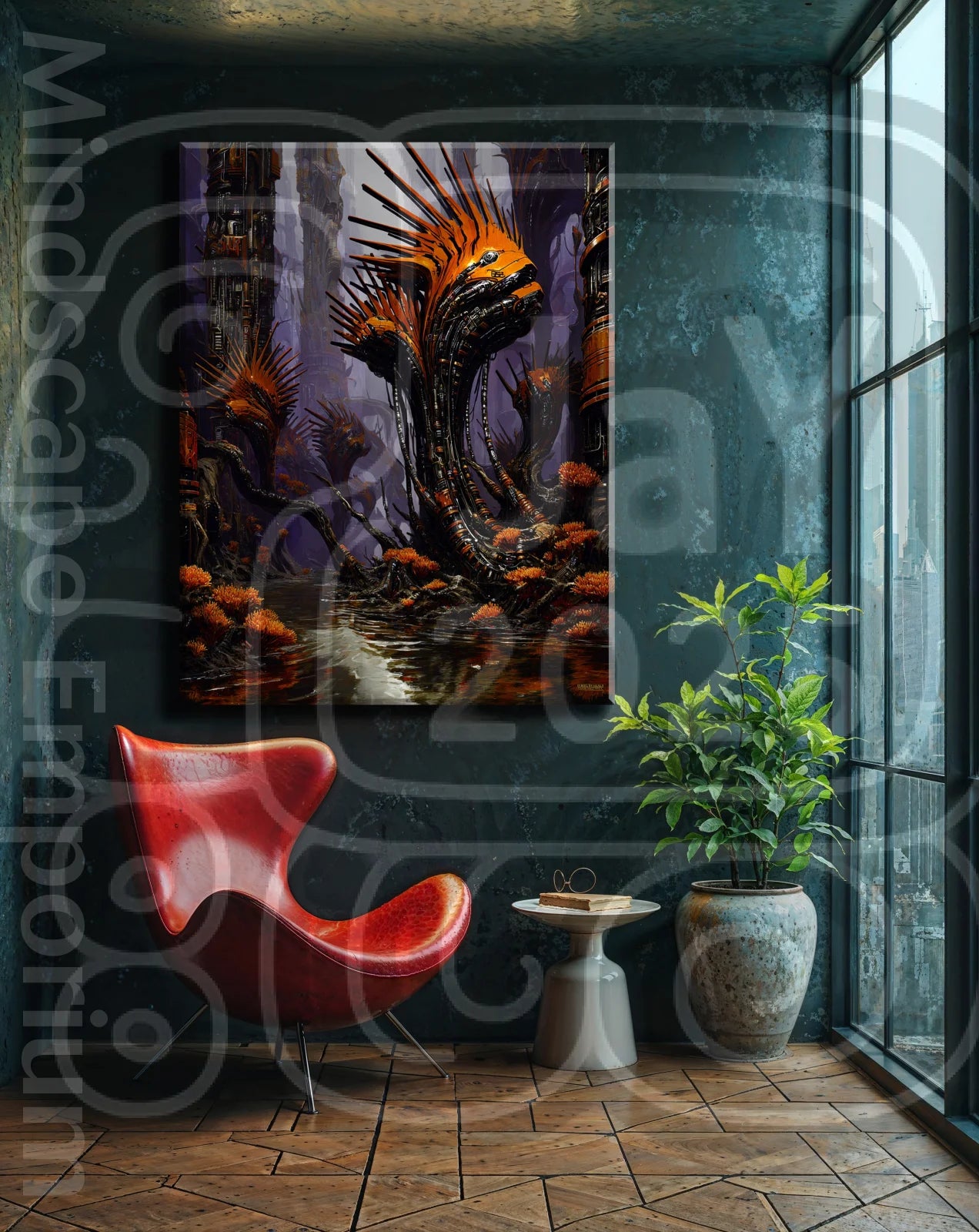 Sentinels of the Selenic Marsh 70cm x 100cm, 27.6inches x 39.4inches / Print only Giclée.Sci-fi inspired digital artwork – modern abstract wall print