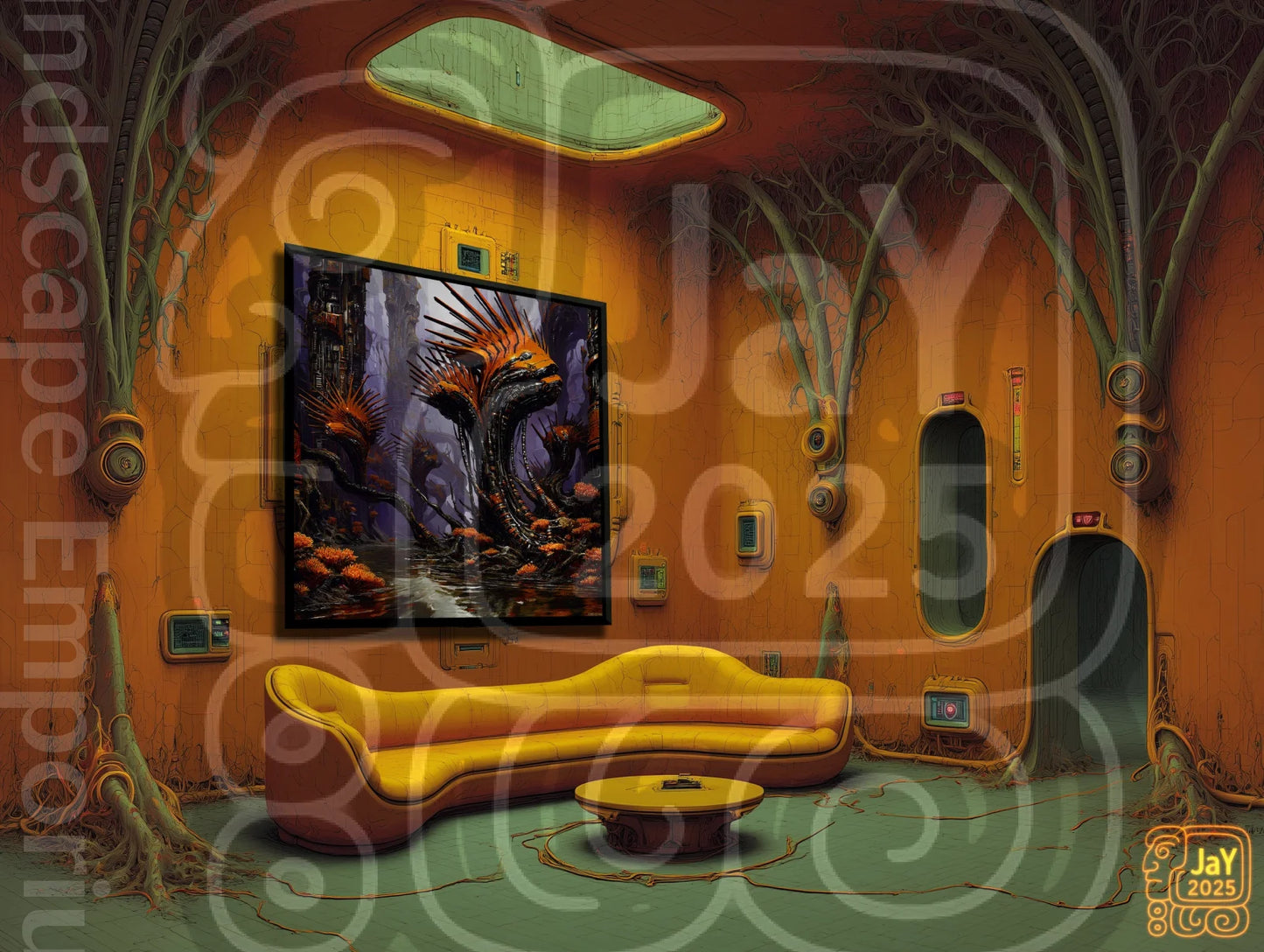 Sentinels of the Selenic Marsh 70cm x 100cm, 27.6inches x 39.4inches / Print only Giclée.Sci fi wall art print for bedroom or lounge decor