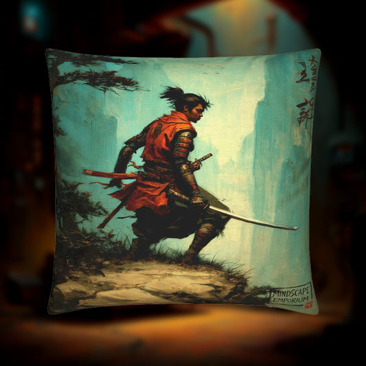 Silent Ridge Ronin – Painterly Samurai Landscape Cushion Cover