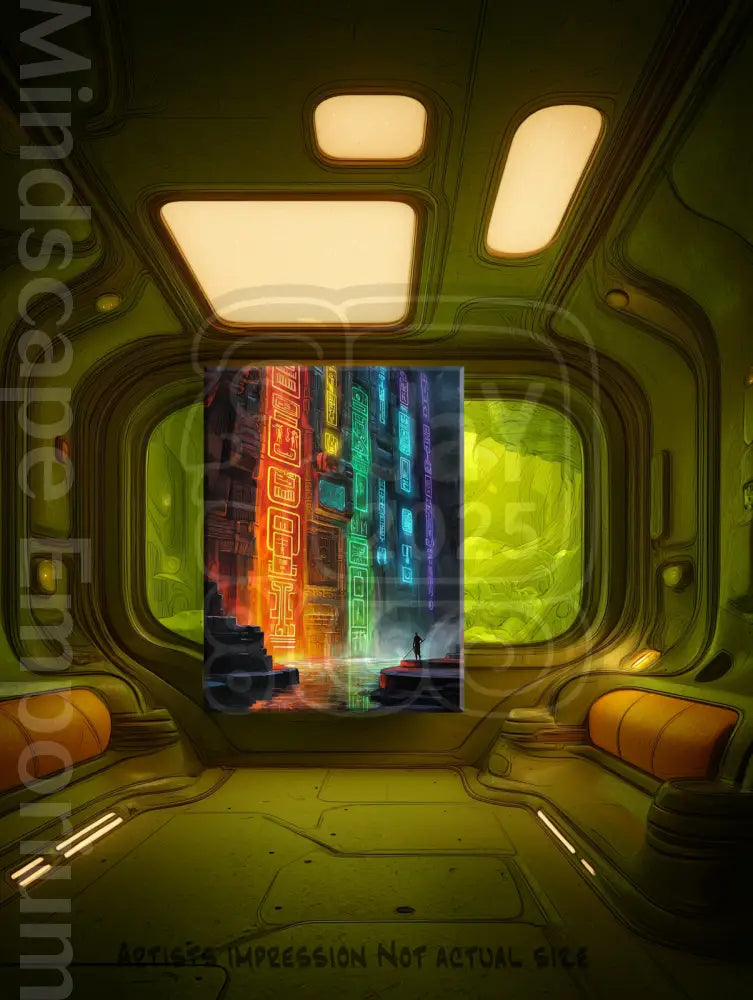 Temple of Neon 70cm x 100cm, 27.6inches x 39.4inches / Print only Giclée.
Abstract sci-fi inspired wall art print home decoration
