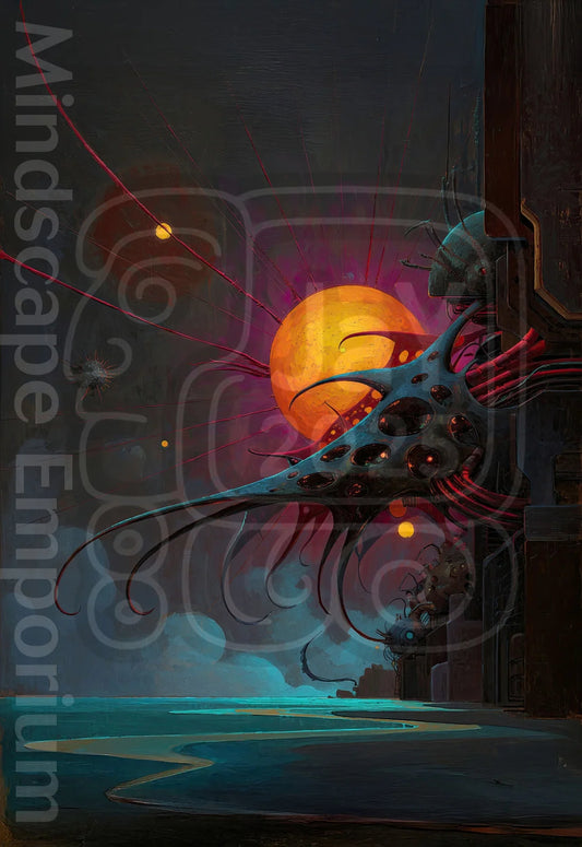Abstract surreal artwork – digital fantasy wall print decor.1970s style